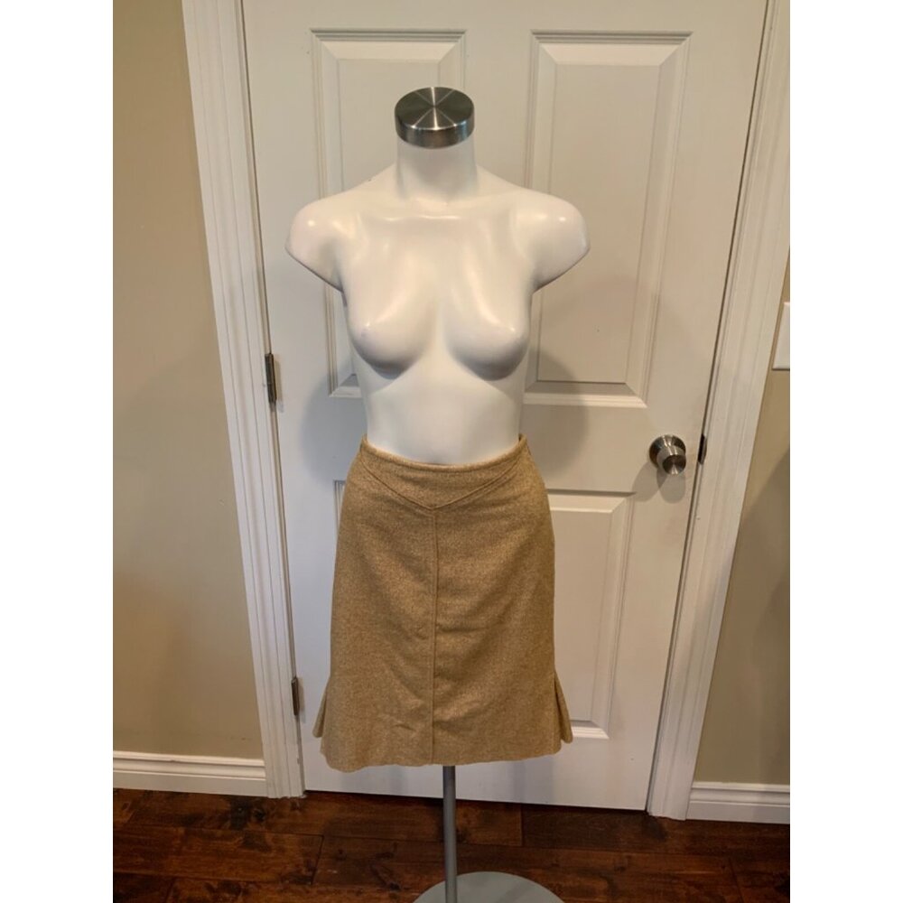 Elevenses Tan & White Herringbone Patterned Skirt W/ Pleats, Size 2